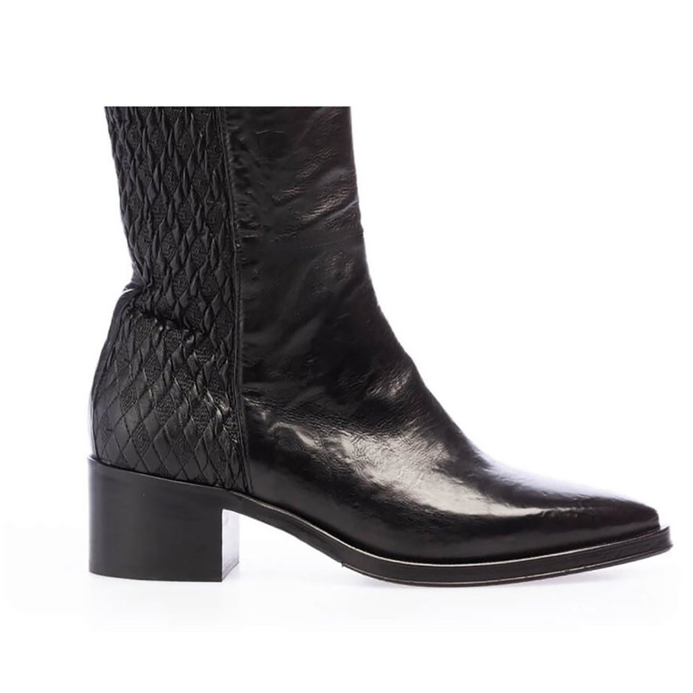 Ducanero Black Ankle Boot Washed Combination leather and embroidery stretch - Picture 1 of 5